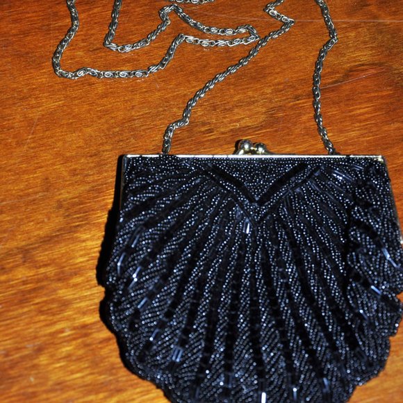Black Beaded Formal Evening Purse Shoulder Bag - Picture 6 of 6